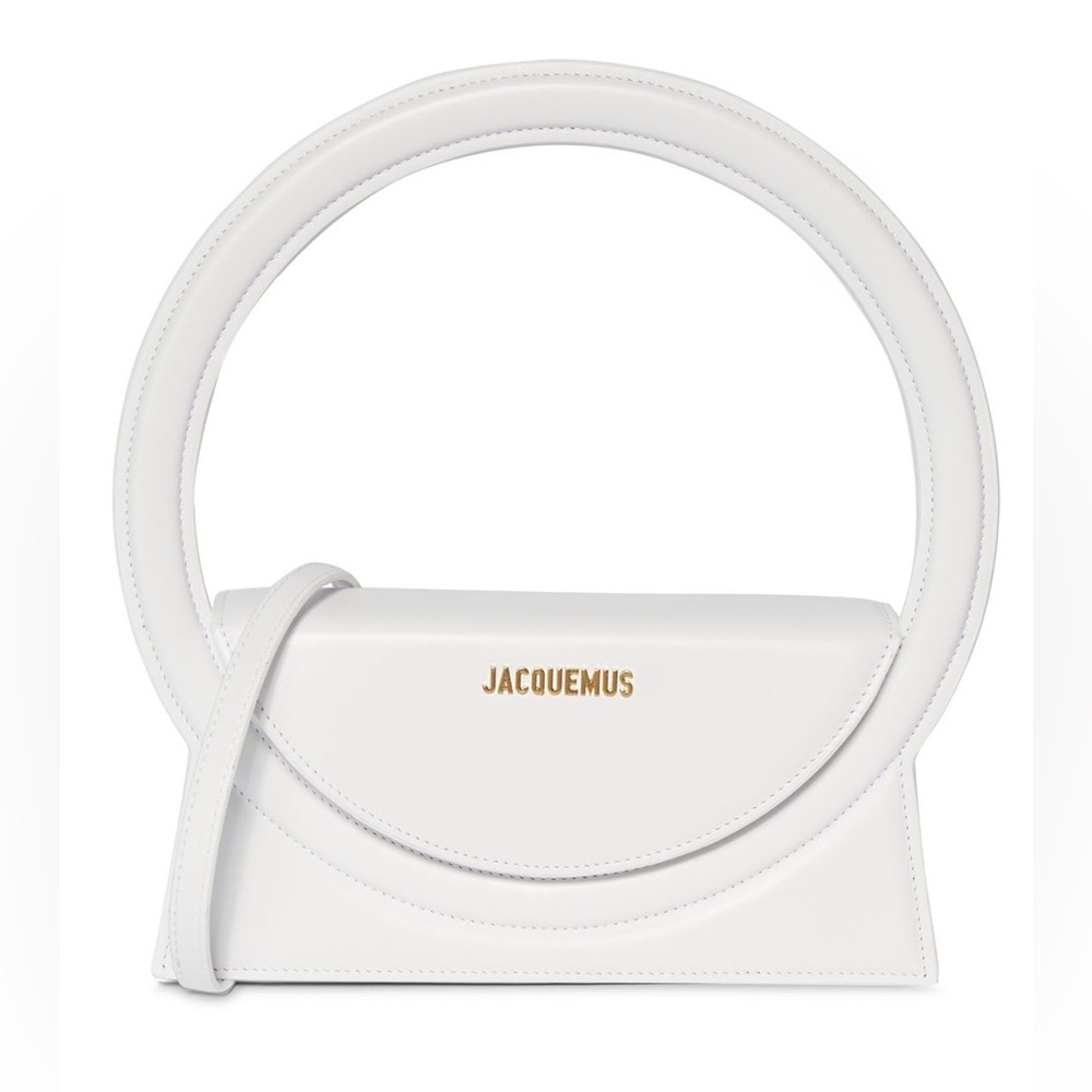 Jacquemus White Circular Handle Leather Shoulder Bag with Gold Logo